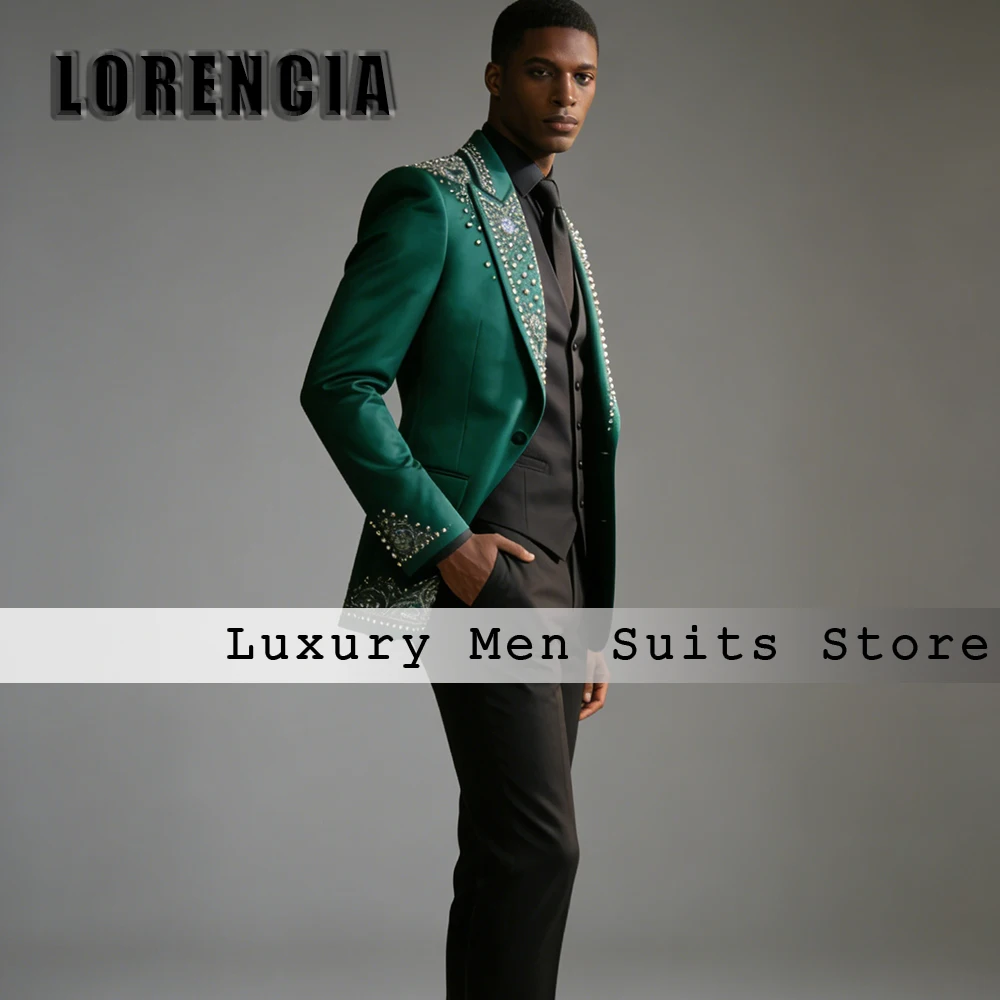 

Elegant Rhinestone Men Suits 2 Pcs Single Breasted Tuxedos Set Evening Party Outfits Customized Blazer Pants robe mariage femme