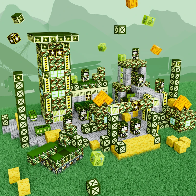 لعبة ألغاز ذات طابع عسكري للأولاد والبنات من سن 3 إلى 6 سنوات، لعبة مكعبات بناء مغناطيسية تعليمية للأطفال