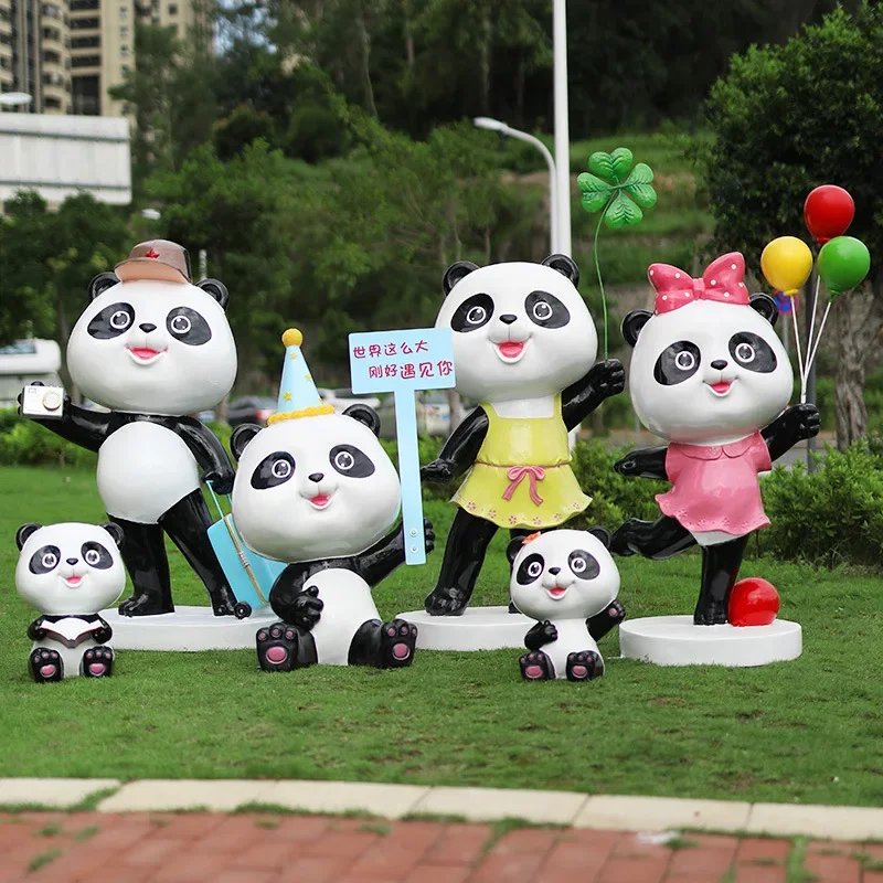 Cartoon cute panda fiberglass sculpture outdoor garden landscape sketch kindergarten real estate community
