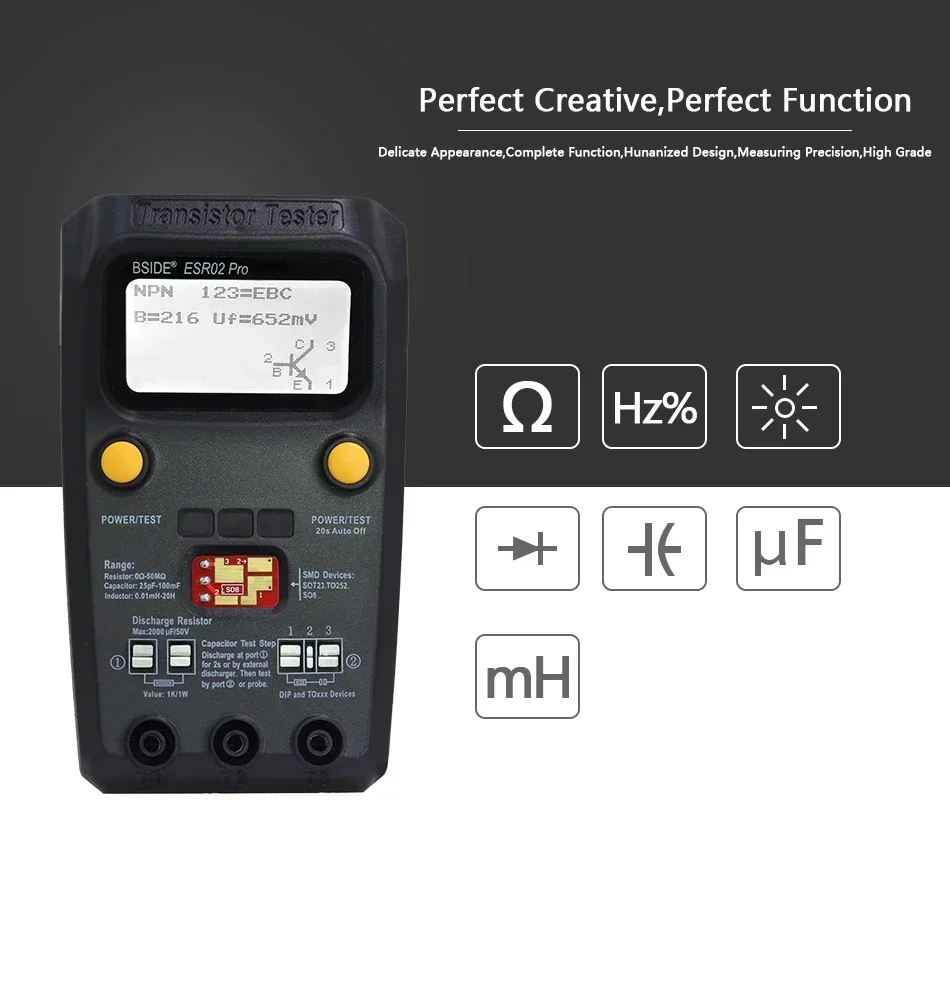 BSIDE ESR02pro Multi-purpose Transistor Tester Diode Triode Capacitance Resistor Meter MOS/PNP/NPN SMD test Multimeter