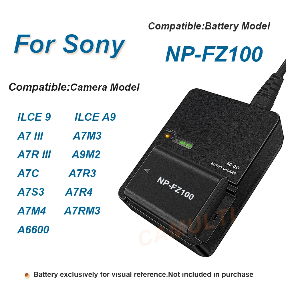 NP-FZ100 Camera Battery Charger Replace BC-QZ1 for Sony A7 III,A7C,A7M4,A7M3,A7R3,A6600,A7R4,A7S3,A9M2,A7R III,ZV-E1 Cameras
