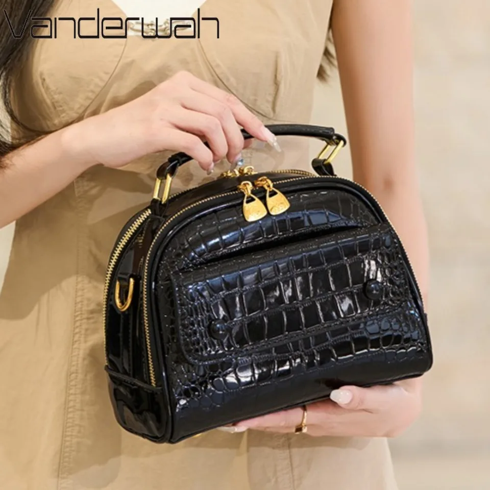 

Two Layers Tote Bags for Women Alligator Patent Leather Handbags and Purses Luxury Designer Shoulder Crossbody Hand Bag Sac New