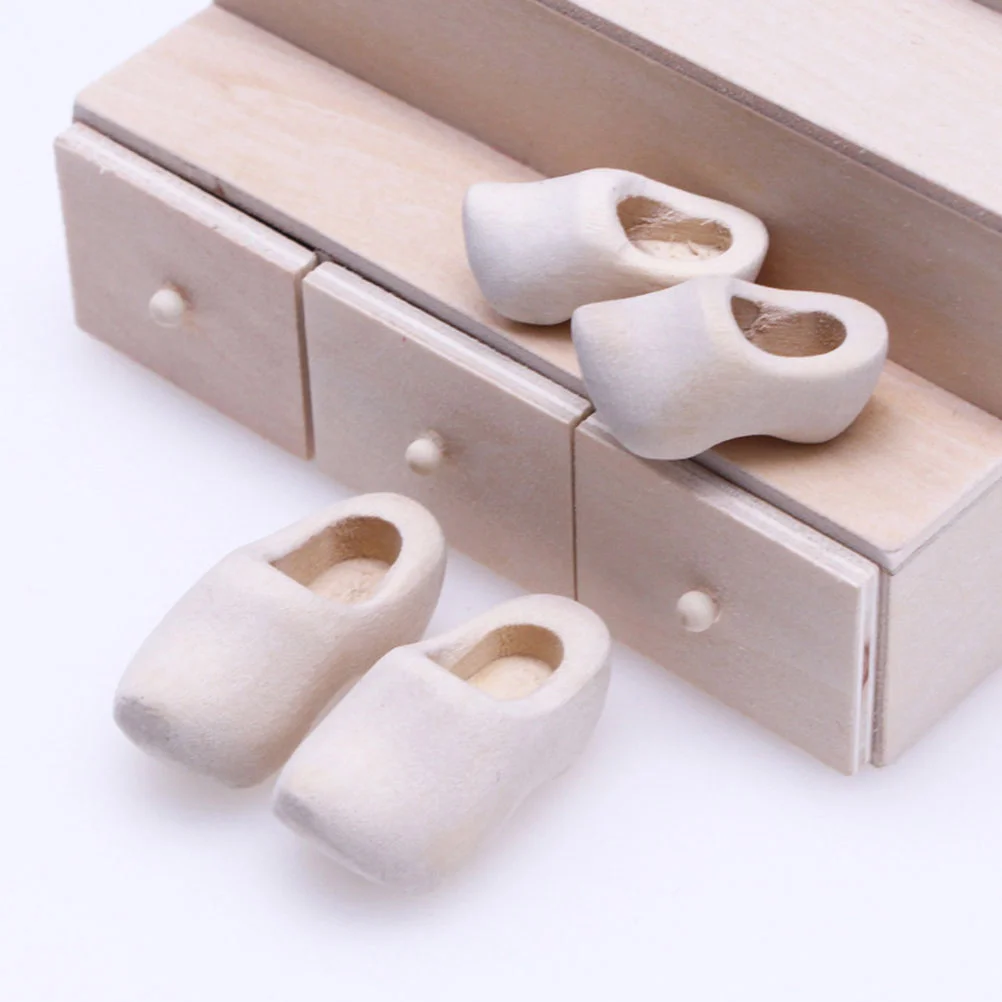 2 Pairs Clogs Handmade Mini Klompen Miniature Wooden Shoes House DIY Craft Supply