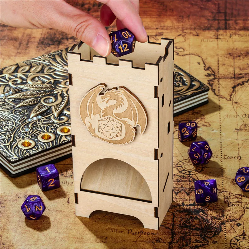 

Portable Dice Tower Fantasy Wooden Flying Dragon Dice Tray Role Play Game Box for Tabletop Games Accessory RPG Player Gift