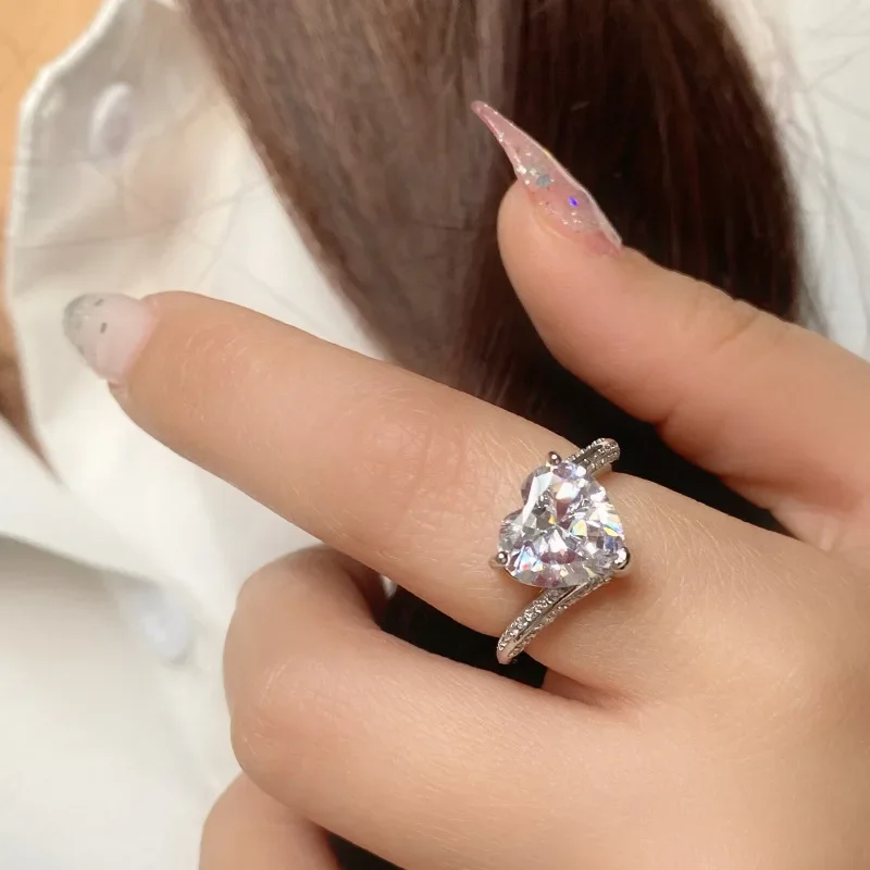 MDLFES مويسان الماس نمط أوروبا والولايات المتحدة الفاخرة 5 قيراط عالية الكربون حلقة انفجار فلاش على شكل قلب #2