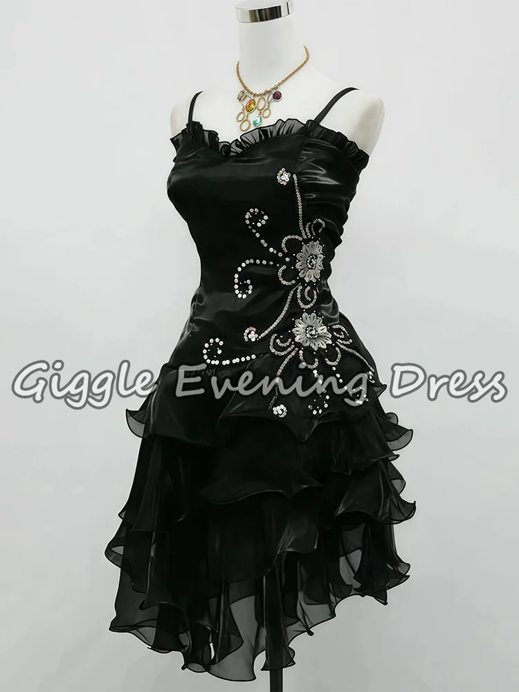 Sexy Cocktail Dress Sleeveless Black Short Prom Dress Beading Ruched Tiered Organza Evening Gown Elegant Party Dress Customized - view 2