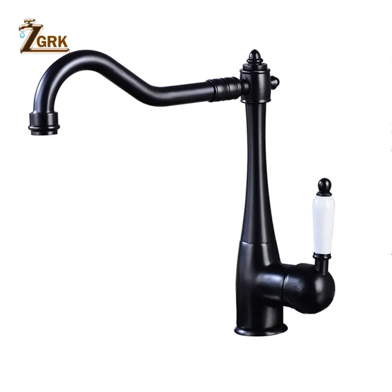 ก๊อกน้ําทองเหลืองห้องครัวติดตั้งก๊อกน้ําสีดําอ่างล้างจาน TAP คลาสสิก Retro KITCHEN Mixer Water TAP เดี่ยว