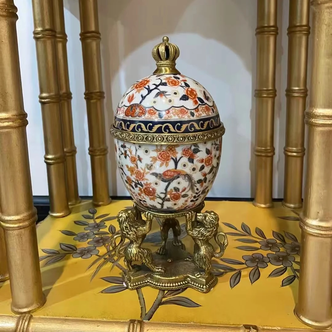Home decoration series Dewaxing brass handmade ceramic decorative jar Life home ceramic decorative jar