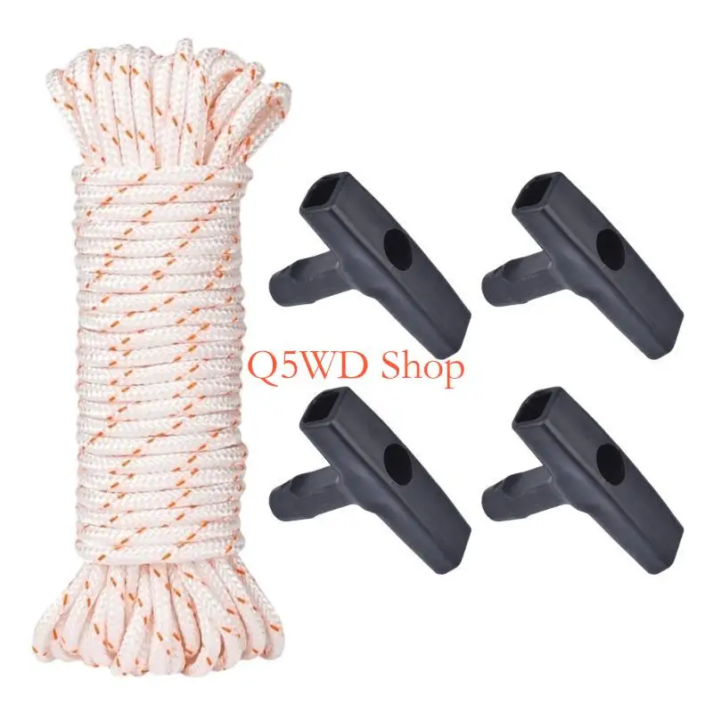 Q5WD Recoil Starter Rope Pull Cord with 4 Handle Lawn Mower Pull Rope for Engine Generator Pull Cord Starter Rope Pull Cord