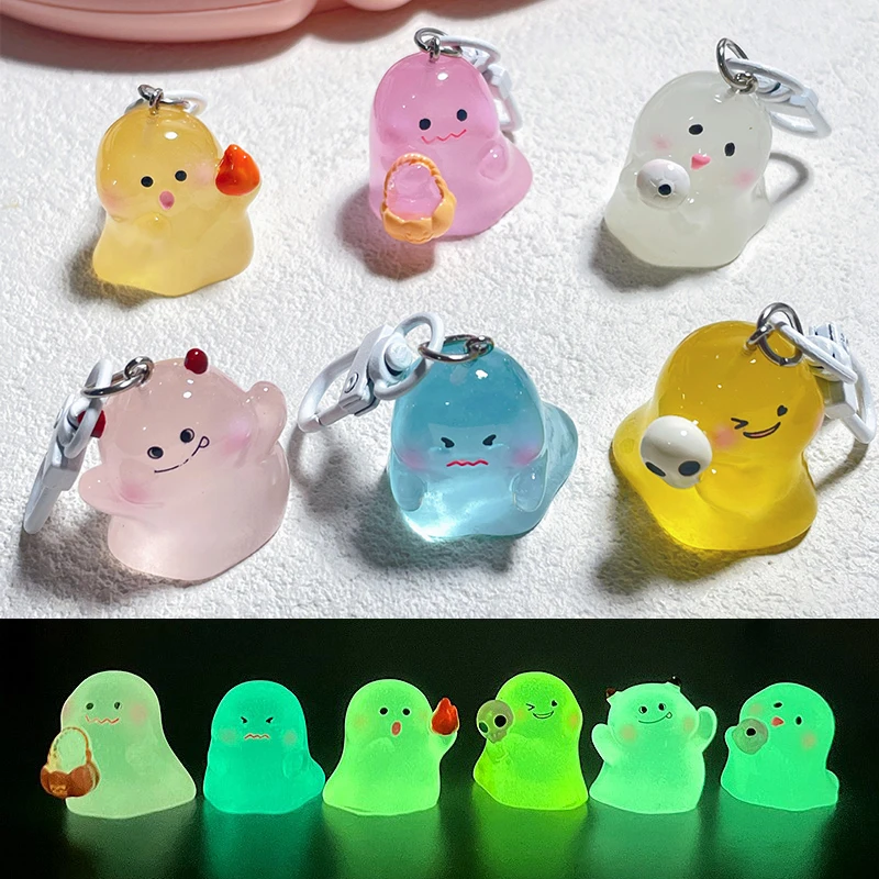 Fashion Halloween Luminous Keychain Cartoon Spooky Ghost Keyring Pendant Creative Backpack Decoration Accessories Couple Gifts