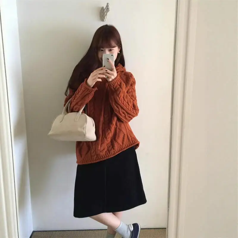 

Women's Hooded Cardigan Sweater Pullover Autumn Winter Korean Style Thicken Knitted Girl's Cute Zipper Knitwear Outerwear