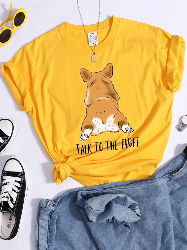 Talk To The Fluff Kawaii Corgi Print Female T Shirt Summer Comfortable Tshirt Street Hip Hop Tops Tee Breathable Cool Crop Top