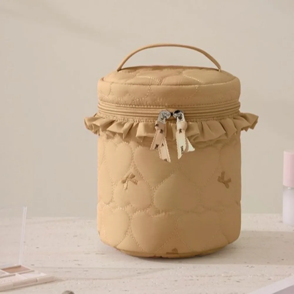 Love Pattern Cosmetic Organizer Bag Large Capacity Multi-Pocket Toiletries Bag Candy-Colored Cylindrical Shape Wash Pouch Women