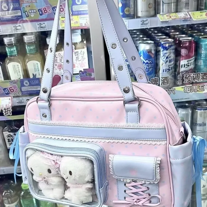 INS Sweet Kawaii Design Anime Doll Transparent Tote Bag for Commute Large Capacity Ita Boston Shoulder Bag for Student Girl