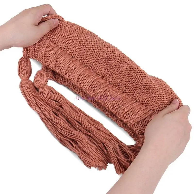 49ME Color Wool Hat Long Twist Braid Knitted Hat Daily Wear Windproof for Girl