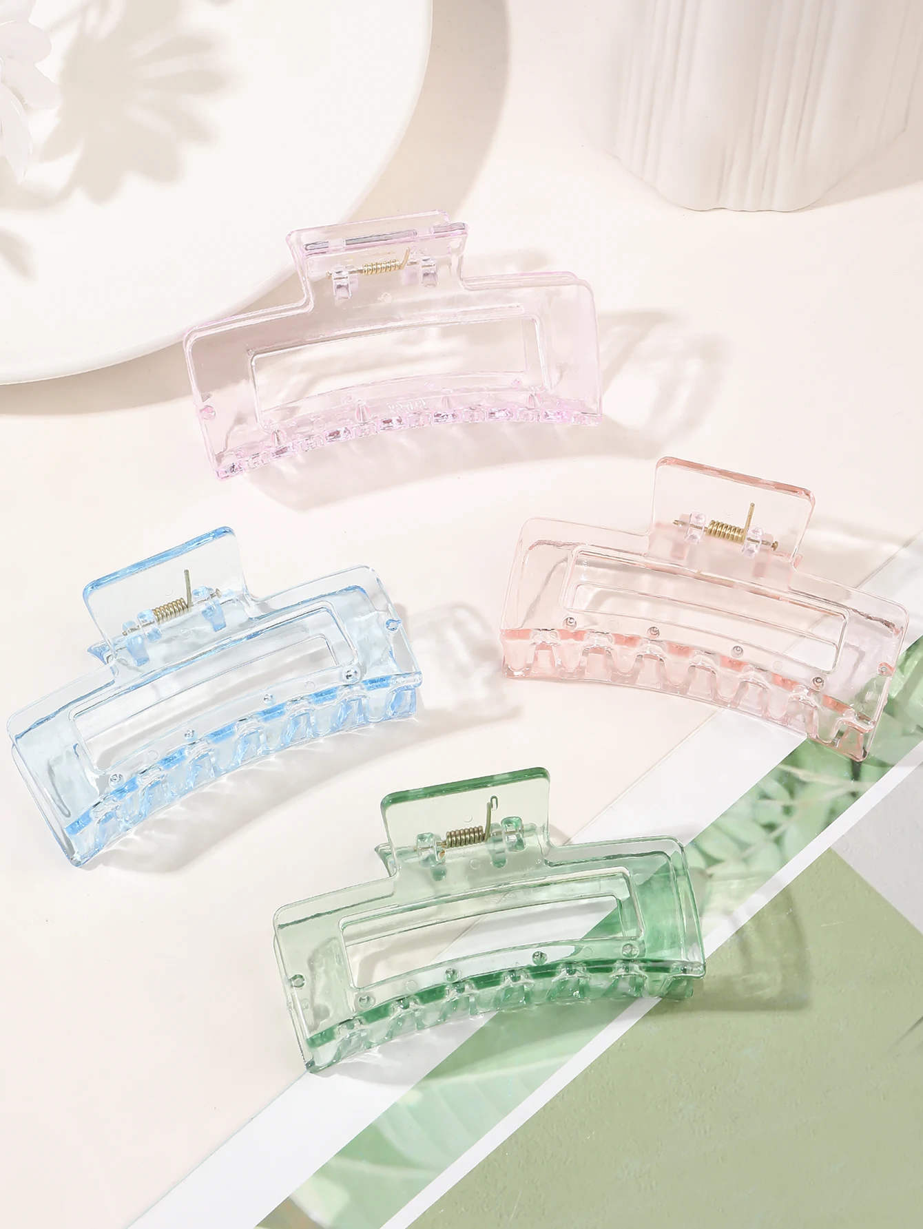 4Pcs Big Candy Color Rectangle Hair Claw Clips,3.4In Square Clear No Slip Big Jaw Clip Multi Colored for Thick Hair Women Girls