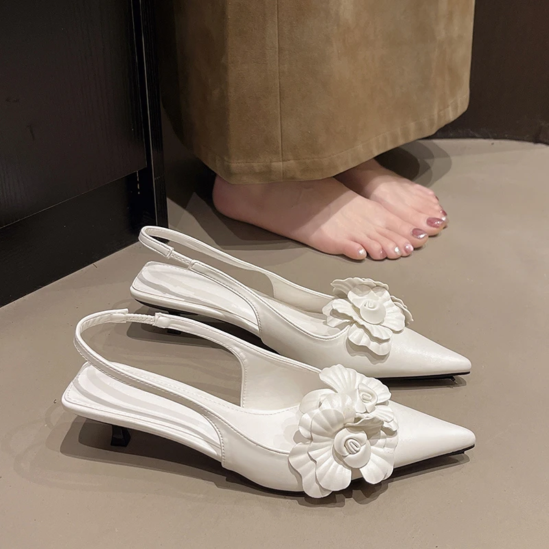 باوتو الظهر الصنادل الخنجر فارغة الصيف أشار تو زهرة حزام واحد عدم الانزلاق الكعب العالي