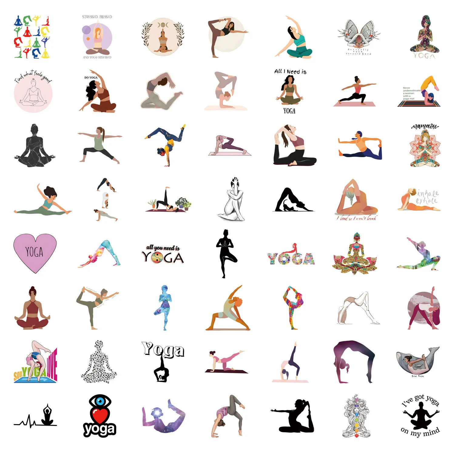 

55/110PCS Yoga Fitness Sports Cartoon Action Image Text Graffiti DIY Decorative Laptop Mobile Case Waterproof Sticker Kids Toy