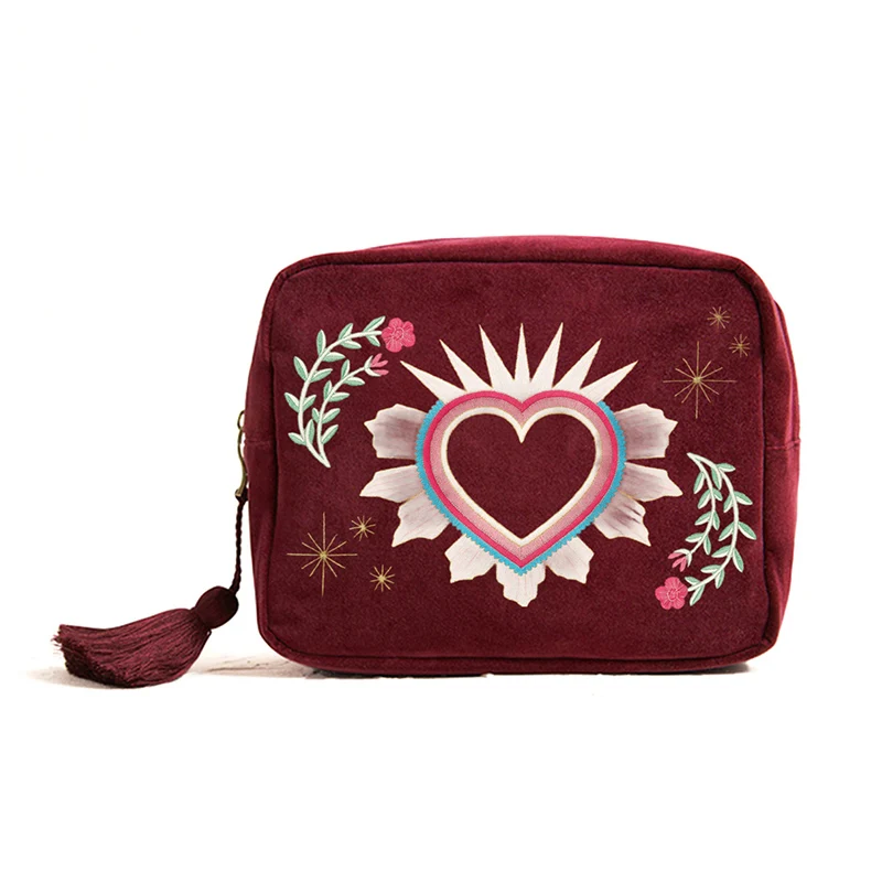 

Женская портативная дорожная косметичка винно-красного цвета с принтом