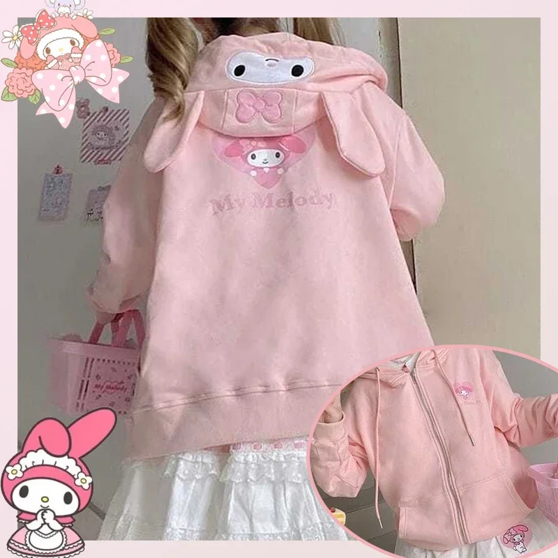 My Melody Hoodie Girl Cute Autumn Winter Cardigan Jacket Kawaii Cartoon Sweatshirt Leisure Cotton Women Female Long Sleeve Top