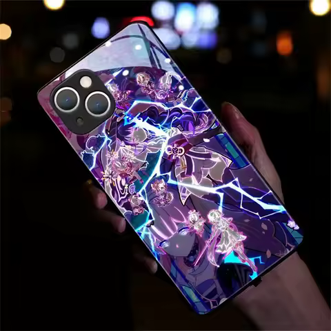 Genshin Impact Smart Voice Call Light Shell LED Light Mobile Phone Case For Samsung S25 S24 S23 S22 S21 S20 FE Plus Ultra A54