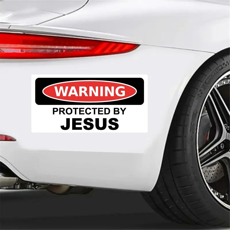 

2 -Pack Warning Protected by Jesus Christ Decal -13x6.5cm -Durable, Waterproof Vinyl Sticker for Car Bumper, Helmet, Laptop,