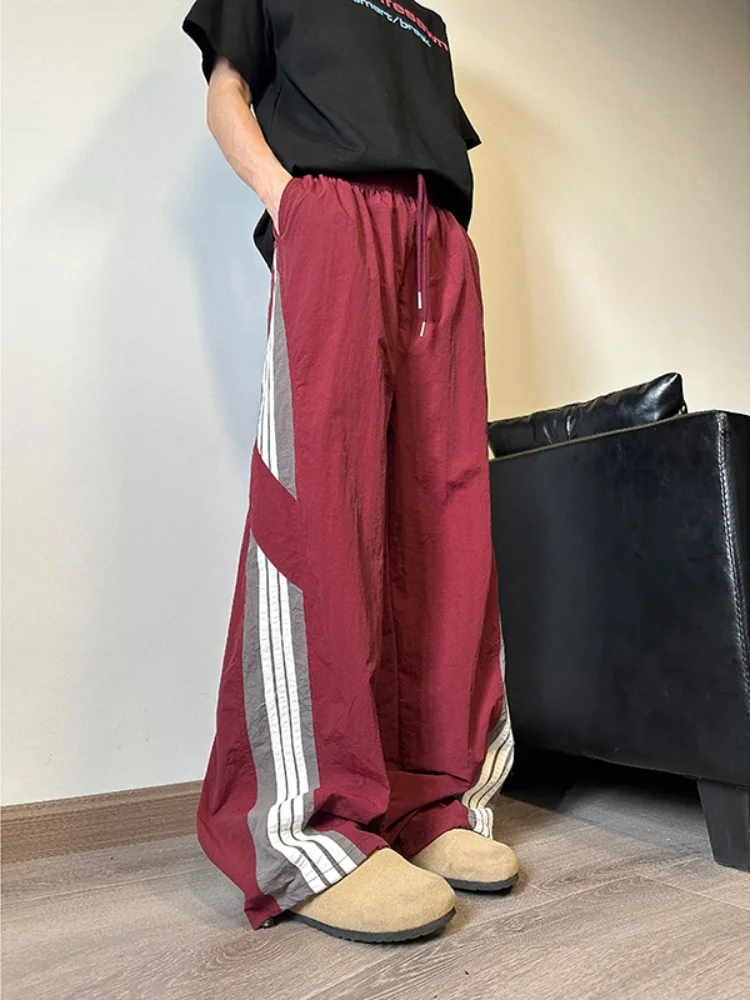 

Summer Thin Stripe Men's Sports Casual Pants Loose Fit Straight Leg Qui Dry Faionable Trendy Brand Elastic Waist Long Tro...