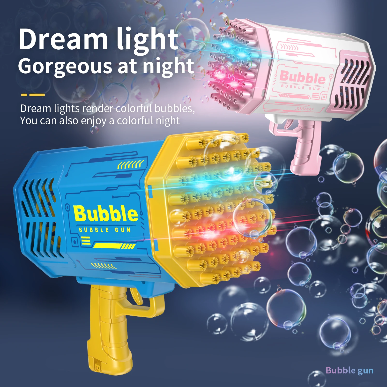 Bubble Gun Bubble Machine Without Solution - 69 Holes Blaster for Kids Outdoor Summer Toy, Party Favors - Bubble Maker Blowers