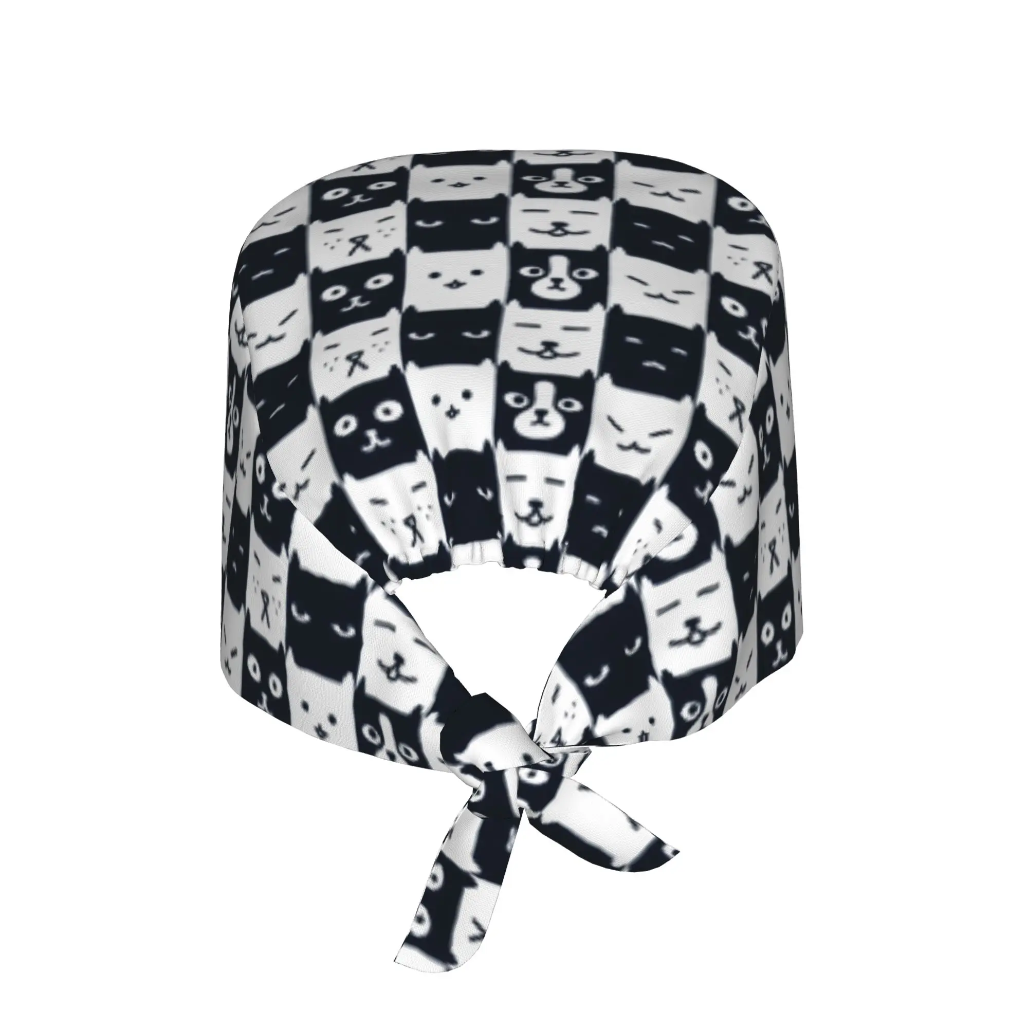 Black And White Checkerboard Cat Or Dogs Chess Cleaning Working Cap Cool Scrub Cap Surgicals Hat Nurse Scrubs Hat For Dentist