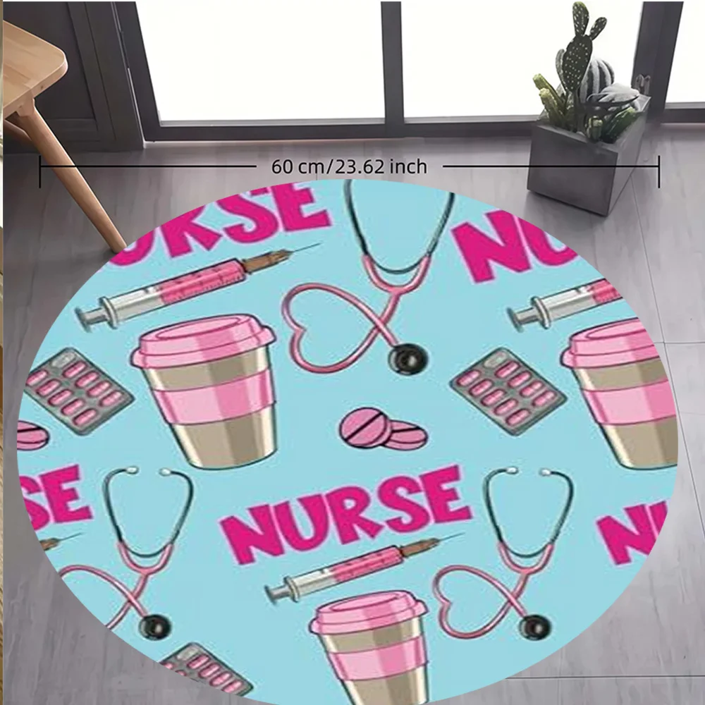 Nurse Medical Tools Round Rug Flannel Healthcare Professional Design Hospital Clinic Home Decor Office Floor Mat