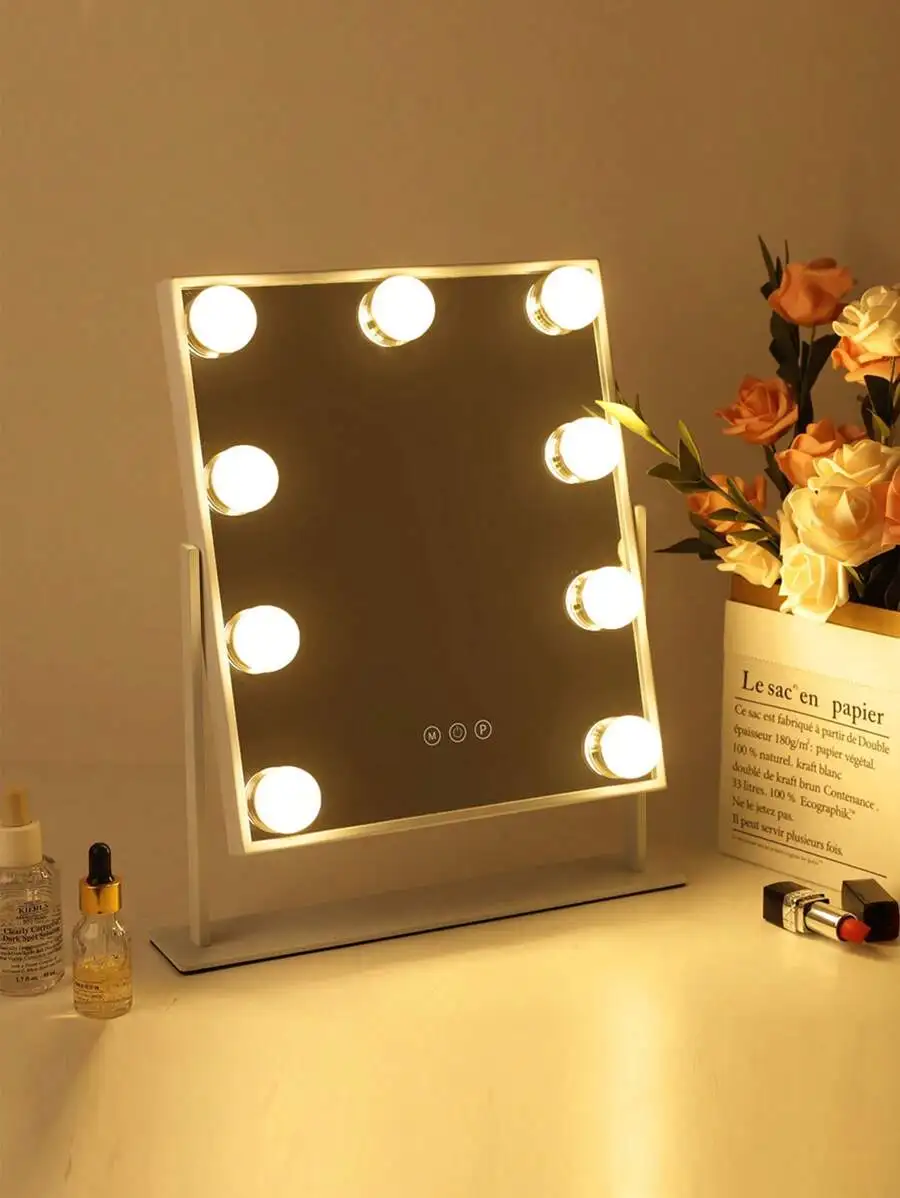 Vanity Mirror With Light,Smart Touch Control 3Colors Dimable Light Detachable 10X Magnification 360°Rotation ,Lighted Makeup Mirror White 9.84*11.81 Inch