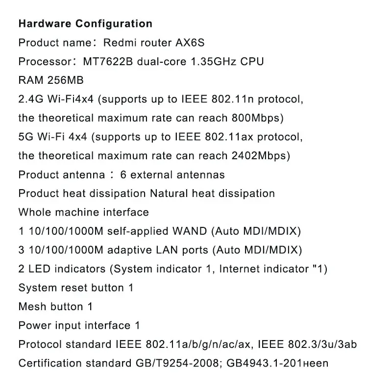 Imagem -06 - Xiaomi-roteador Wifi Redmi Ax6s Malha de Alta Velocidade Armazenamento 256m 2.4g 5.0ghz Banda Dupla Antenas de Alto Ganho