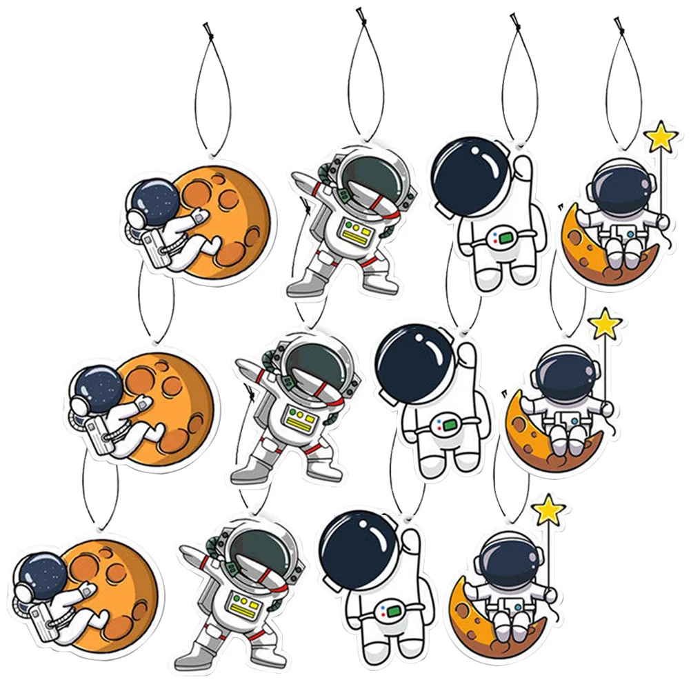 12 Pcs Rearview Mirror Pendant Astronaut Fragrance Car Fresheners Decor Air Chips Decoration Paper Hanging Accessories