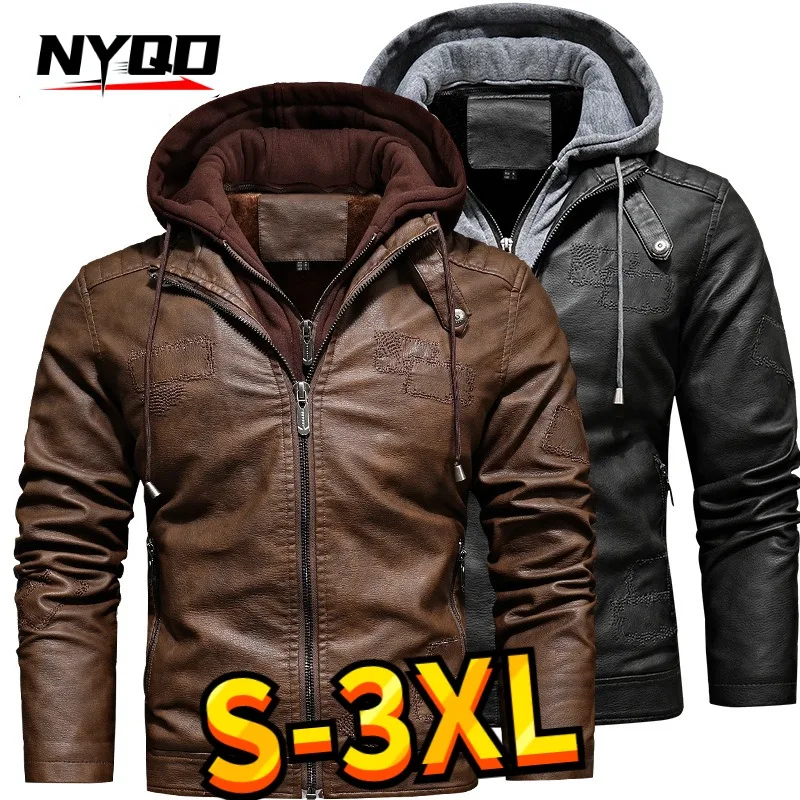 Men Brand Function Hooded Zipper Motorcycle Leather Jacket PU Leather Jackets Autumn Coat Plus Size S-3XL Dropshipping 2024