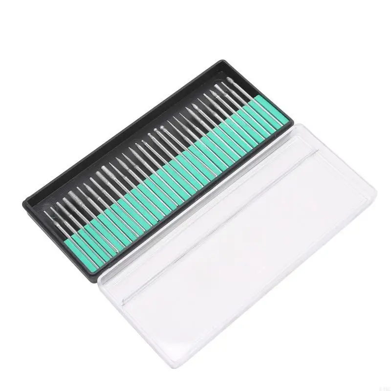 

R3MC 30pcs Diamond Rotary Burr Bits Set for Dremel Tool 2.35mm Shank Mini Drill Accessories for Diyer Engraving Carving