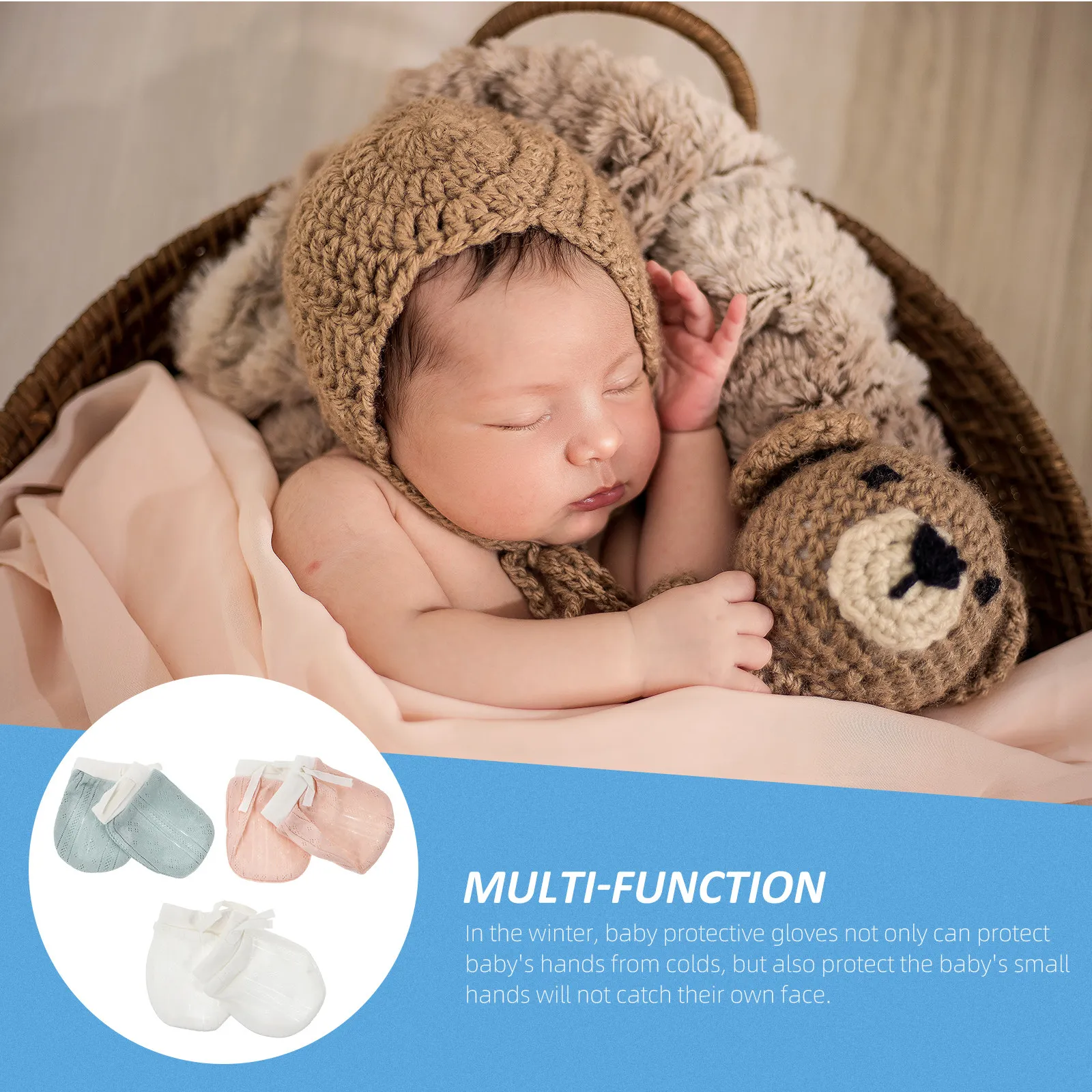 

3 пары детских варежек из премиального хлопка, защищающих от царапин, для новорожденных, теплые, мягкие и удобные.