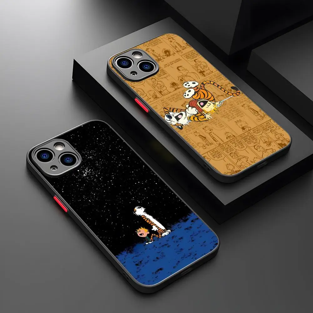 Calvin And Hobbes Phone Case Matte Transparent For 16 15 IPhone 12 11 13 Pro Max X XR XS 8 SE Mini Silicone Back Cover