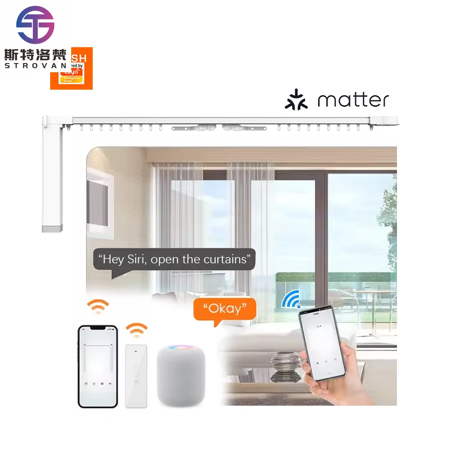 

STLF Smart Curtain System With Tuya Matter Remote Quiet Electric Motorized Curtains Easy Installation for Office Home