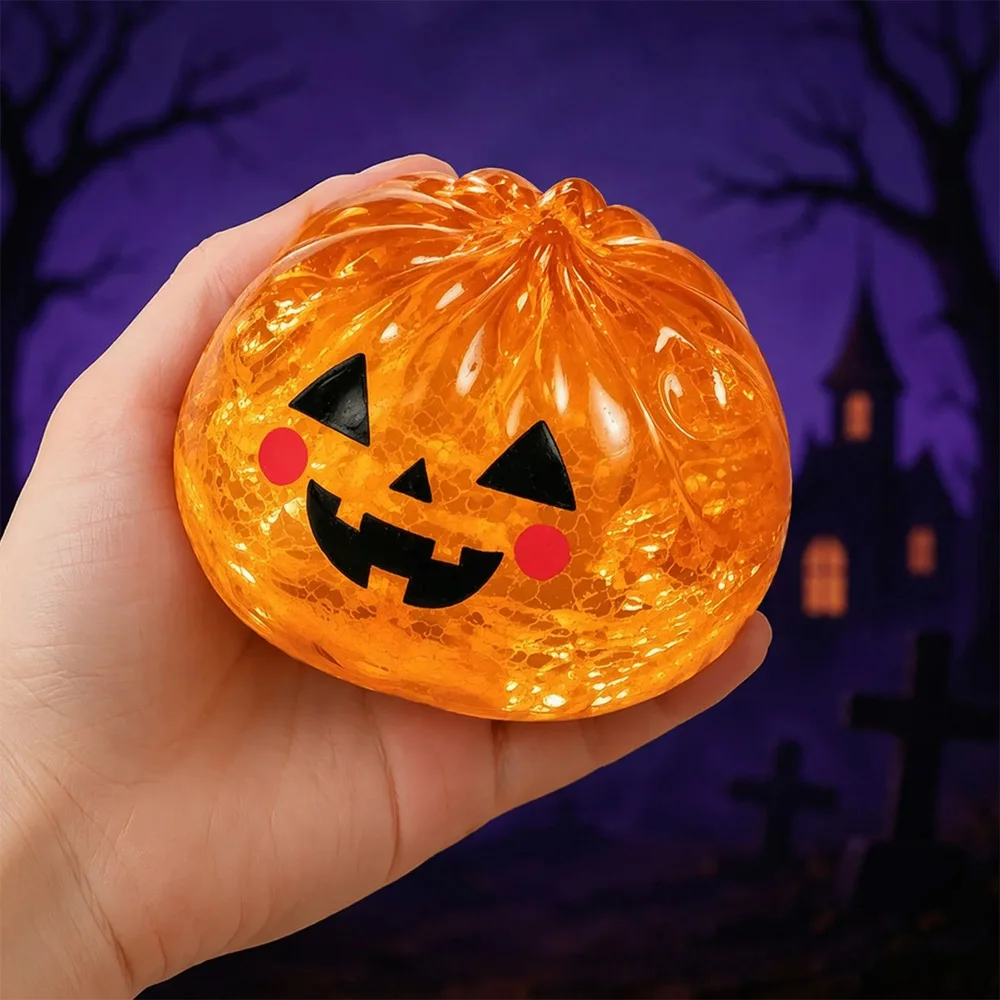 10cm Halloween Mystery Glitter Squishy Fidget Pumpkin Ghost Eyeball Skull Stress Relief Squeeze Ball Party Home Decor DIY Kit