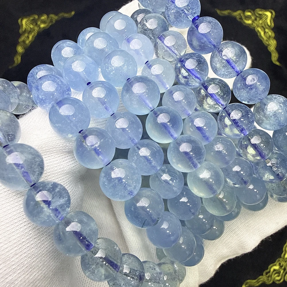 Natürliches 4A-Aquamarin-Armband mit runden Perlen, Halskette zur Herstellung von edlem Schmuck, lindert Müdigkeit, Geburtsstein für März – Detail 2