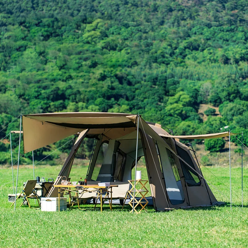 2026 Large Tunnel Tent 8-12 Person Multiple Rooms Porch Area Weather-Resistant Family Camping Tent