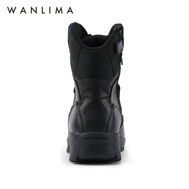 Wanlima Thermal POLICE Shoes Winter Combat Midi BootFashion Leather Martin Boots for Men and Women