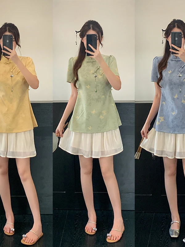 

plus Size Elegant Summer Fashion Set with Hidden Meat Feature Half Skirt Two Pieces Short And Long Style National Style