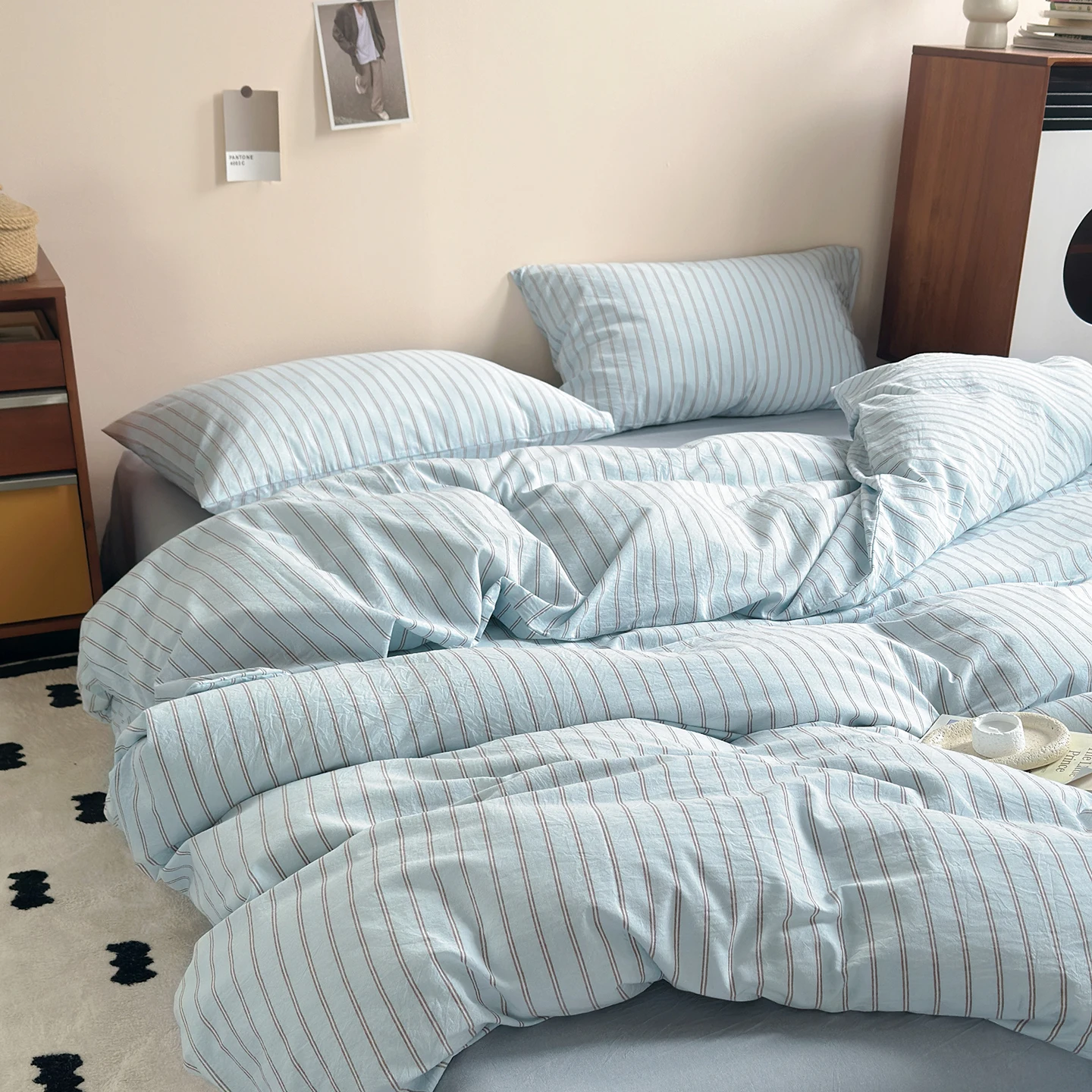 Blue Striped Bedding Sets 2026 Minimalist Duvet Cover Set 100% Cotton Single Twin Size Double Bed Sheet Set For Bedroom