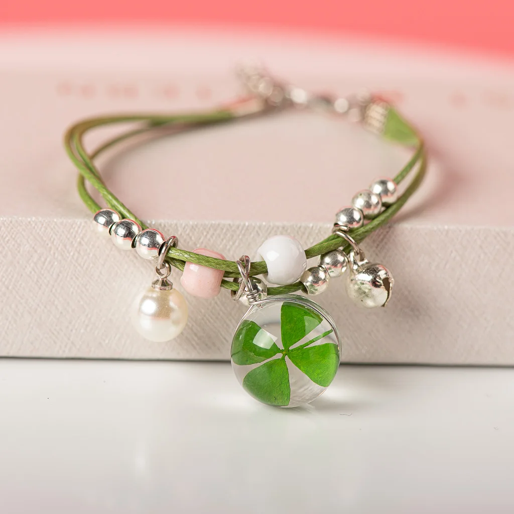 Leaf Clover In Glass Pendant Bracelet Hand Made Cermaic Beads Bracelets Bangles For women Wholesale #MZ125