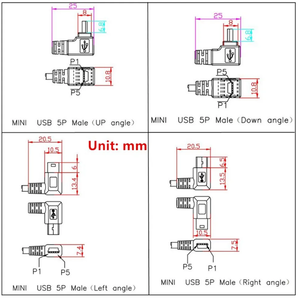 Mini USB 90° Angle Male to USB 3.1 Type C Female  AUX Flush Panel Mount Waterproof Cable for Car Truck Boat Motorcycle Dashboard