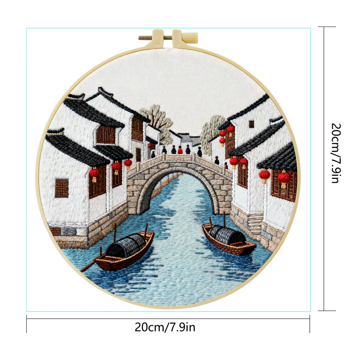 Small Bridge Flowing Water DIY Embroidery Kit, with Pattern Cotton Threads Needles Hoop Handmade Embroidery Kit