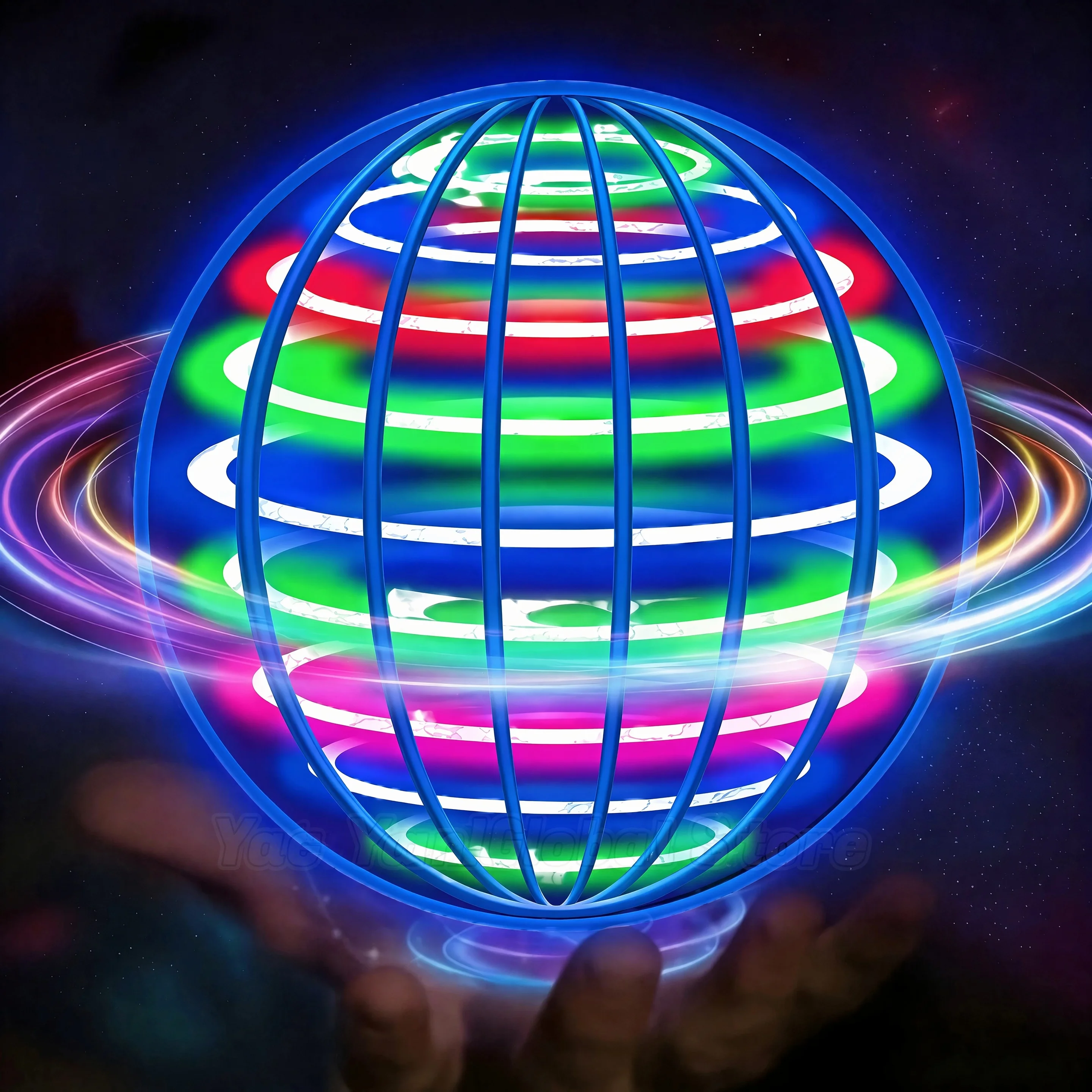 Pro Magic Flying Ball with LED Glow Lights, 360° Rotating Hand-Controlled Gyro Spinner Hover Orb, Fidget Toy for Teens and Adult