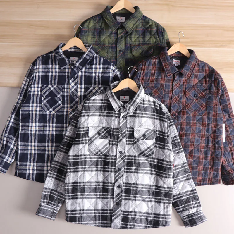 

Фланелевое шитье в клетку большого размера, хлопковое и полиэстеровое рабочее пальто, винтажное мужское пальто с длинной застежкой на пуговицы