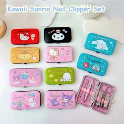 Kawaii Sanrio Hello Kitty Nail Clipper Set Ear Pick Tweezers W/ Melody Kuromi Cinnamoroll Packing Box Manicure Set